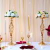 Gold/Silver Wedding Candle Holders Decor Table Centerpiece Pillar Flower Vase Rack Stand Road Lead Floral Bouquet Party Supplies - White Purple - Chin