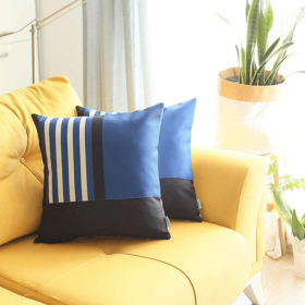 Boho-Chic Printed Jacquard Throw Pillow (Color: Blue - Set of 2, size: 18"x18")
