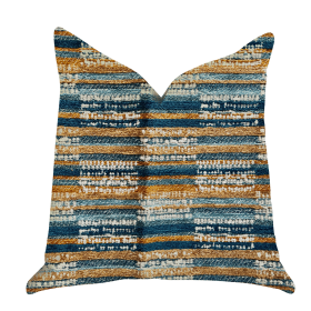 Plutus Timber Blue and Beige Textured Luxury Throw Pillow (Color: Blue, Beige, size: Double sided  18" x 18")