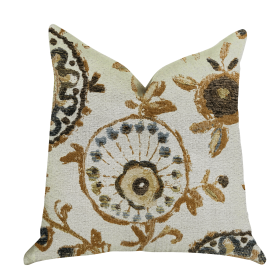 Plutus Daliani Floral Luxury Throw Pillow (Color: Brown, Beige, Green, size: Double sided  22" x 22")