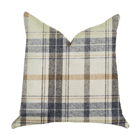 Plutus Plaid Rendezvous Luxury Throw Motif Pillow (Color: Beige, Blue, Brown, size: Double sided  20" x 36" King)