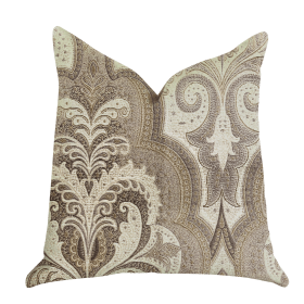 Plutus Tawny Isabella Damask Luxury Throw Pillow (Color: Brow, Gray, Beige, size: Double sided  24" x 24")