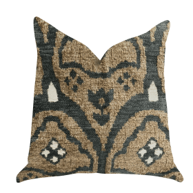 Plutus Tulip Zen Green Taupe Luxury Throw Pillow (Color: Brown, Blue, Beige, size: Double sided  12" x 25")