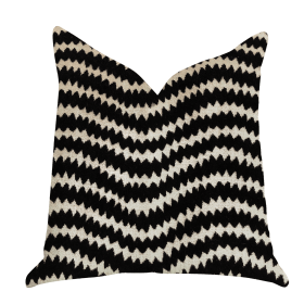 Plutus Jagged Fringe Luxury Throw Pillow in Black and Beige (Color: Black, Beige, size: Double sided  24" x 24")