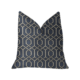 Plutus Midnight Padlock Blue, Black and Beige Luxury Throw Pillow (Color: Blue, Black, Beige, size: Double sided  12" x 20")