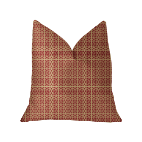 Plutus Crimson Square Red and Beige Luxury Throw Pillow (Color: Red, Beige, size: Double sided  26" x 26")