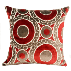 Plutus Madeline Red and Brown Handmade Luxury Pillow (Color: Red, Brown, size: Double sided  24" x 24")