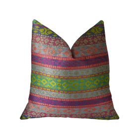 Plutus Avalanche Magenta Green and Blue Handmade Luxury Pillow (Color: Magenta, Green, Blue, size: Double sided  20" x 30" Queen)