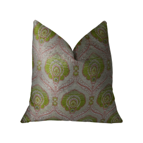 Plutus Tulip Garden Pink and Green Handmade Luxury Pillow (Color: Pink, Green, size: Double sided  16" x 16")
