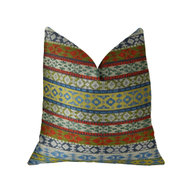 Plutus Flower Child White Blue and Red Handmade Luxury Pillow (Color: White, Blue, Red, size: Double sided  16" x 16")
