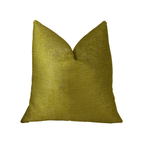 Plutus Deep Lemon Grass Metallic Citrine and Gold Handmade Luxury Pillow (Color: Metallic Citrine, Gold, size: Double sided  20" x 20")