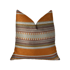 Plutus South Shore Amber Orange Olive and Cream Handmade Luxury Pillow (Color: Orange, Olive, Cream, size: Double sided  20" x 26" Standard)