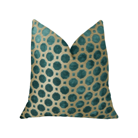 Plutus Velvet Aquamarine Turquoise and Taupe Handmade Luxury Pillow (Color: Turquoise, Taupe, size: Double sided  26" x 26")