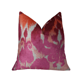 Plutus Velvet Grayce Fuchsia Coral and Cream Handmade Luxury Pillow (Color: Fuchsia, Coral, Cream, size: Double sided  24" x 24")