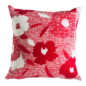 Plutus Hibiscus Red and Beige Luxury Throw Pillow (Color: Red and Beige, size: Double sided  22" x 22")