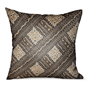 Plutus Pewter Lattice Charcoal Geometric Luxury Outdoor/Indoor Throw Pillow (Color: Charcoal, size: Double sided  24" x 24")