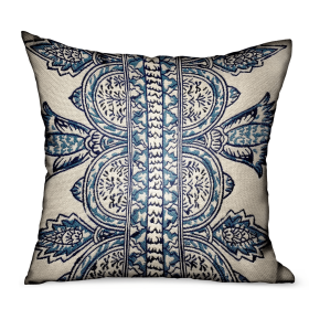 Plutus Aristocratic Floret White/ Blue Paisley Luxury Outdoor/Indoor Throw Pillow (Color: White/ Blue, size: Double sided  24" x 24")